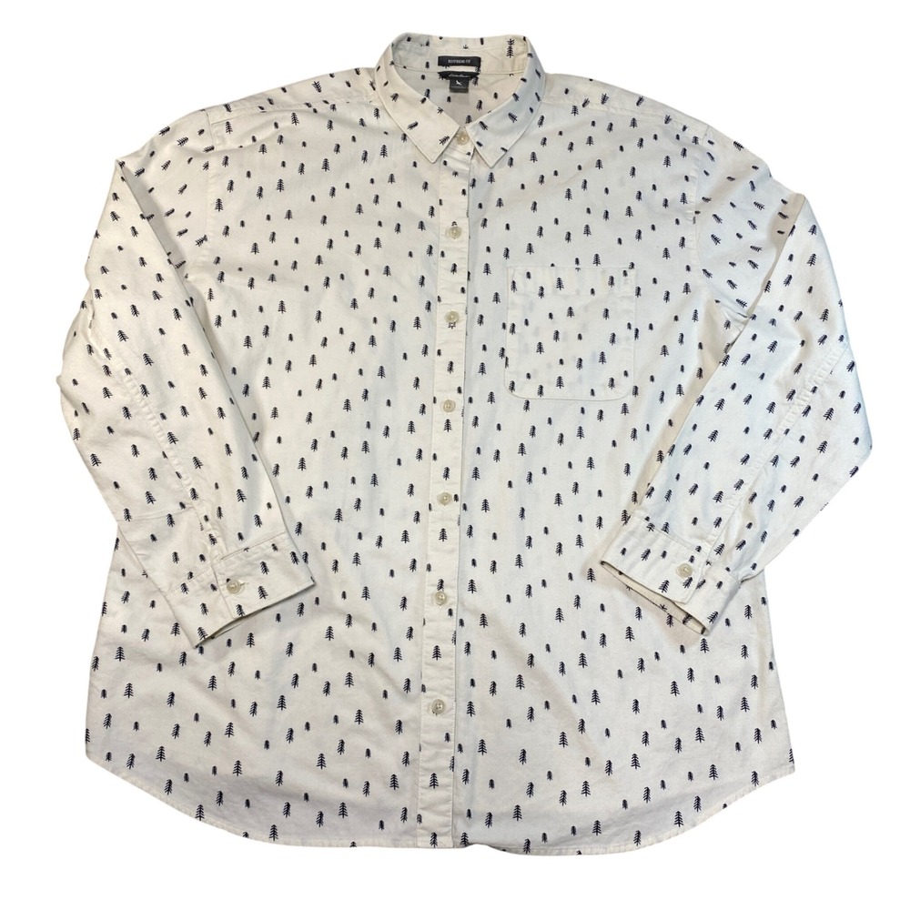 Eddie Bauer Mens Boyfriend Fit Pine Tree Print Cotton Large Flannel Shirt‎